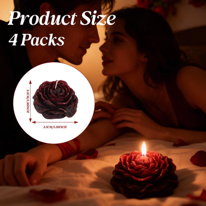4 Packs Red Low Temperature Tea Lights Candle, Wax Play Red Rose Shaped Candle for Weddings and Valentine's Day, Engagement Proposals, Candlelit Dinners Decor