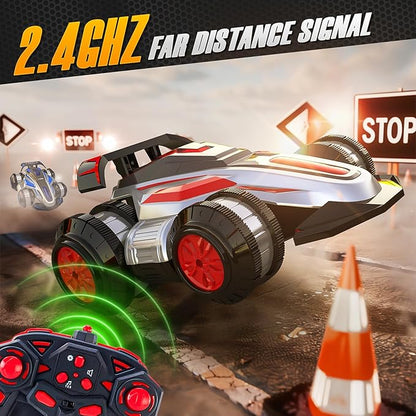 1:14 Drift Remote Control Car 2.4GHz 4WD RC Cars Rotating 360 Degrees Vehicle Toys with Lights Music Upright Walking Four-Wheeled Rollover Stunt Car Gifts for Boys Girls 6-12 Year（Red）
