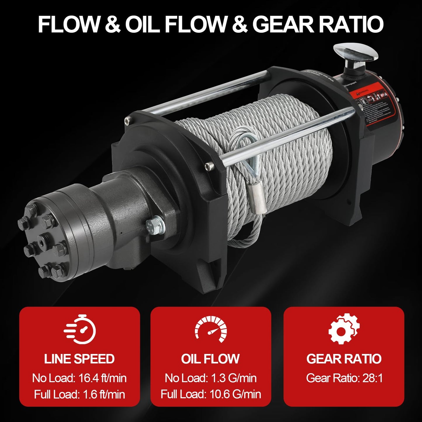 15000 LBS Hydraulic Winch for Tow Truck, Heavy Duty Recovery Winch with 2/5" x 78FT Steel Cable, BMR80 Motor 36:1 Gear Ratio Hydraulic Winch for Wreckers, Trailers & Vehicle Recovery