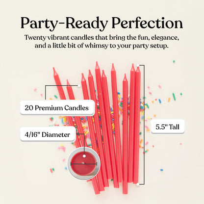 Sisterly Market 20 Count Tall Skinny Red Solid Birthday Cake Candles for Birthday Wedding Party Cakes Decorations