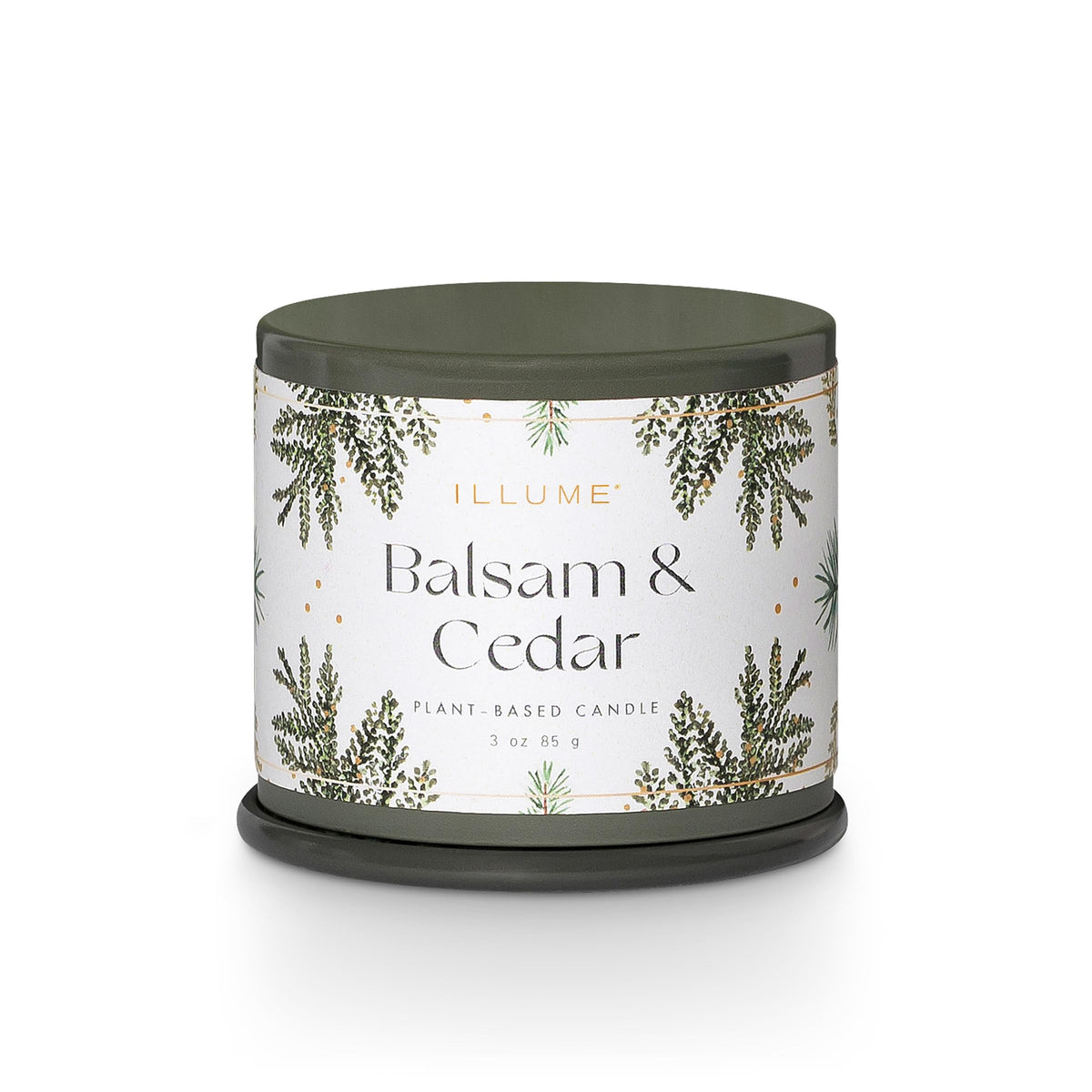 Illume Demi Vanity Tin Candle, Balsam & Cedar, Signature 3 oz.