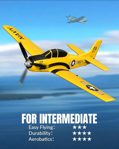 volantexrc RC Plane for Beginners 4CH WWII RC Airplane T28 Trojan with Aileron 2.4Ghz Remote Control Plane with Xpilot Self Righting&ampOne Key Aerobatic for Adults (761-9 RTF Yellow)