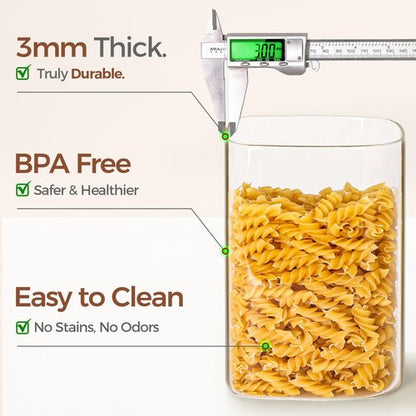 ComSaf Glass Food Storage Containers - 3.6Qt Airtight Cereal Jars with Bamboo Lids | Ideal for Rice, Pasta, Grains