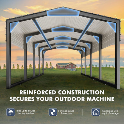 Metal Carport 12x20ft Heavy-Duty | Military-Grade Reinforced Garage Kits with Steel Roof & Hurricane | 100lbs/Sq.Ft Snow/RV/Camper/Truck/Tractor Shelter