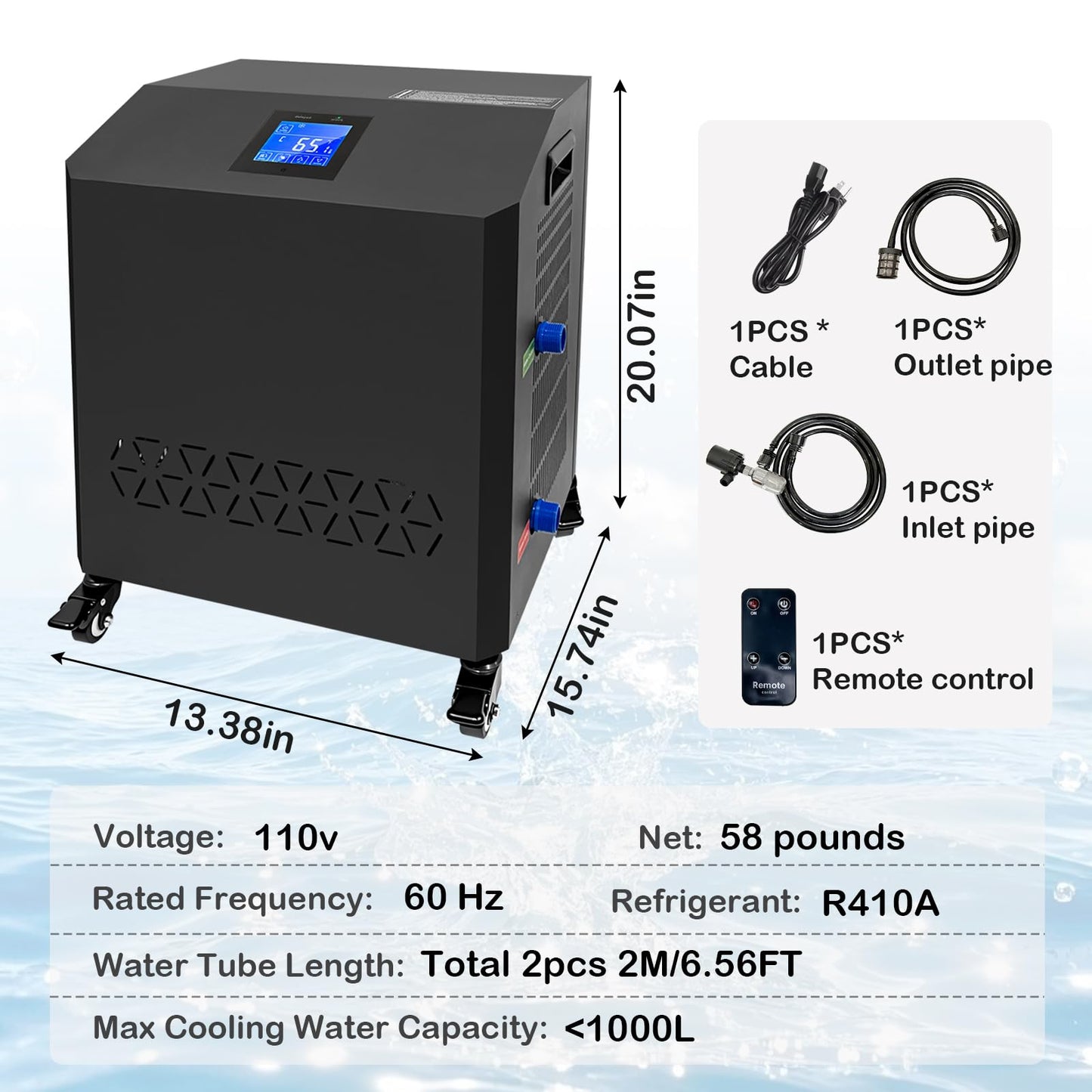 YAKUST Aquarium Chiller,LED Display Fish Tank Chiller, 1 HP Active Aqua Chiller for Axolotl, Water Chiller with Pump, Nozzles and Hoops Ideal for Coral Reef Shrimp (264 Gallon)