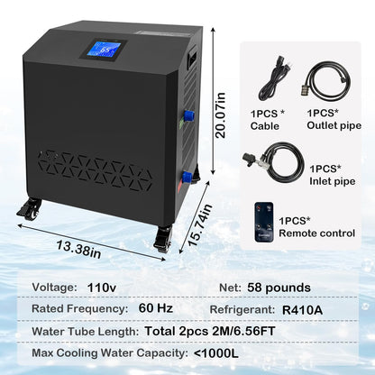 YAKUST Aquarium Chiller,LED Display Fish Tank Chiller, 1 HP Active Aqua Chiller for Axolotl, Water Chiller with Pump, Nozzles and Hoops Ideal for Coral Reef Shrimp (264 Gallon)