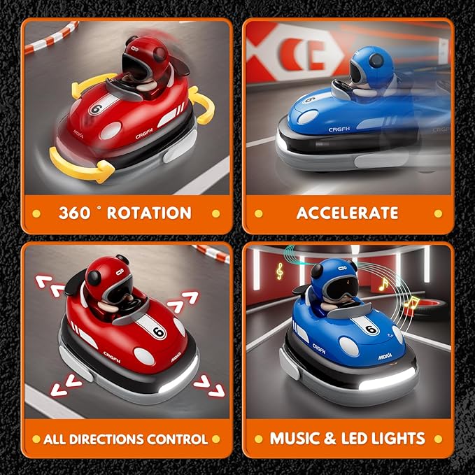 2-Player Battle 2-5 rc Car Toddler Boys Easter Toy | Cartoon Remote Control Bumper Cars with Light &amp Sound – Racing Set (Drift + Collision Modes) | 360° Spinning | Rechargeable Kids’ Race Cars