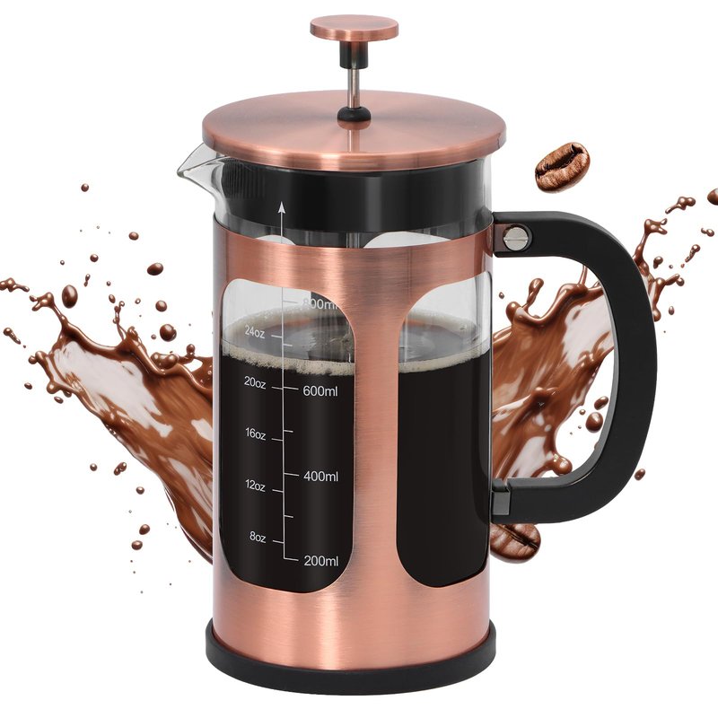 Panana 34 Ounce 1 Liter French Press Coffee Maker, Heat Resistant Borosilicate Glass Coffee Press, Cold Brew Coffee Pot Tea Press for Kitchen, Stainless Steel (Copper)