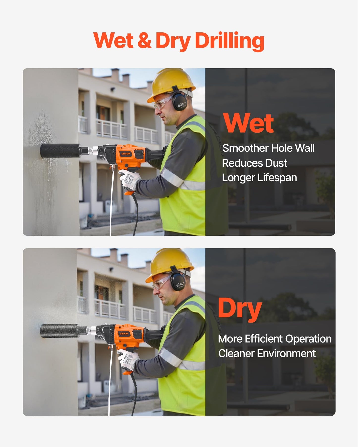 VEVOR Diamond Core Drilling Machine, 0.8-6.3 in Drilling Diameter, Handheld Dry and Wet Concrete Core Drill Rig with 4 Drill Bits, 0-1800RPM Variable Speed, UNC1 1/4-7, for Concrete Brick Stone, 2000W