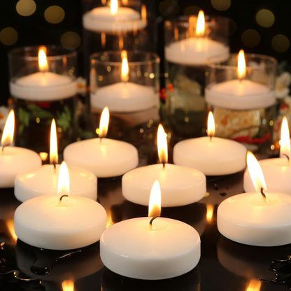 GINITIRI 3 inch White Floating Candles, 60 Pack Unscented Floating Candle,8-9 Hours Burning Floating Candles for Centerpieces, 3" Water Candles for Cylinder Vases, Wedding, Party