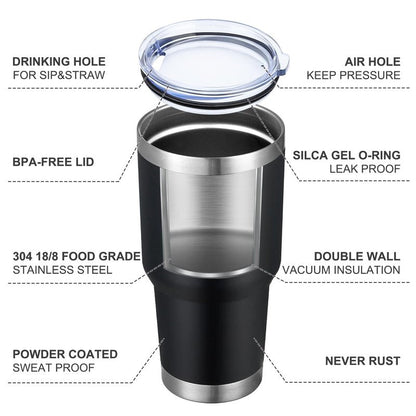 MEWAY 30oz Insulated Tumbler With Lids and Straws,Stainless Steel Double Vacuum Coffee Tumbler Cup, Brush, Durable Powder Coated Coffee Cup for Cold & Hot Drinks(Black,8 PACK)