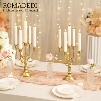 Romadedi Candelabra Gold Candle Holders - 5 Arm 11.8" Wedding Candlestick Holder for Theme Party Table Centerpiece Decor Dining Room Birthday Holiday Christmas, Set of 2