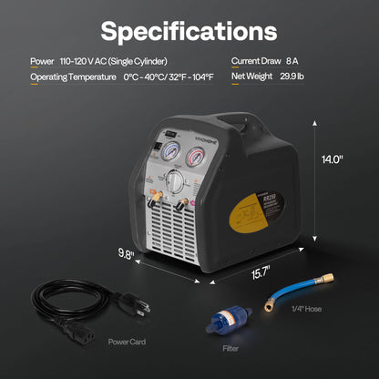 VIVOHOME 110-120V AC 60Hz 3/4HP Single Cylinder Portable Refrigerant Recovery Machine, Grey