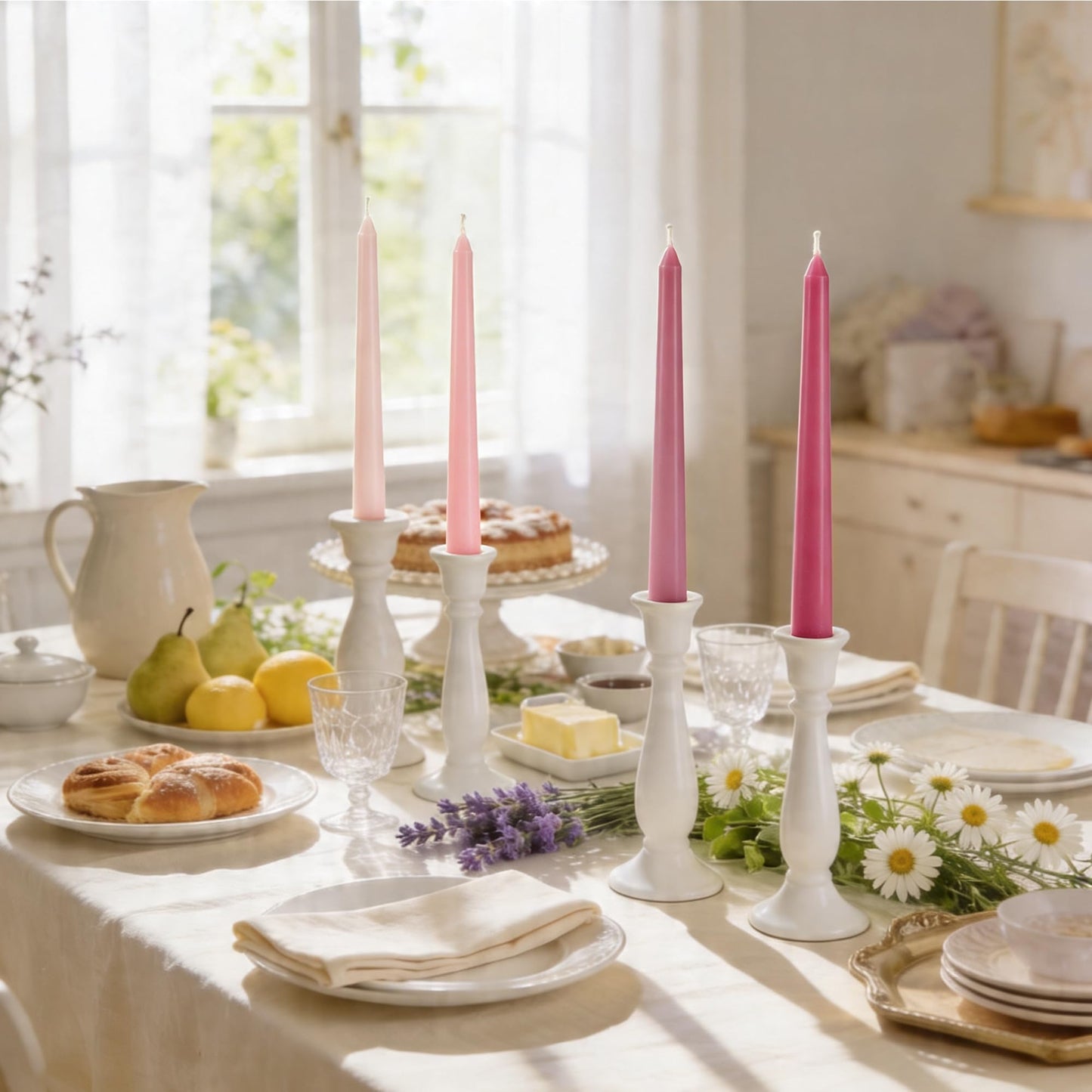 Viyffo Pink Ombre Taper Candles 10 Inch, 12 Pack Unscented, Smokeless Long Tall Tapered Candlesticks Wedding Home Decor Dinner Natural Color Series