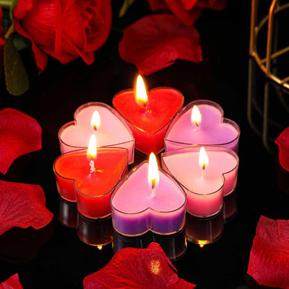 Tisancy 6 Pcs Low Temperature Candles, Romantic Valentine's Day Gifts Candles, Body Safe Wax Low Heat Dripping Play Smokeless Unscented Tea Lights for Valentine's Day (Mixing Colors, Heart)