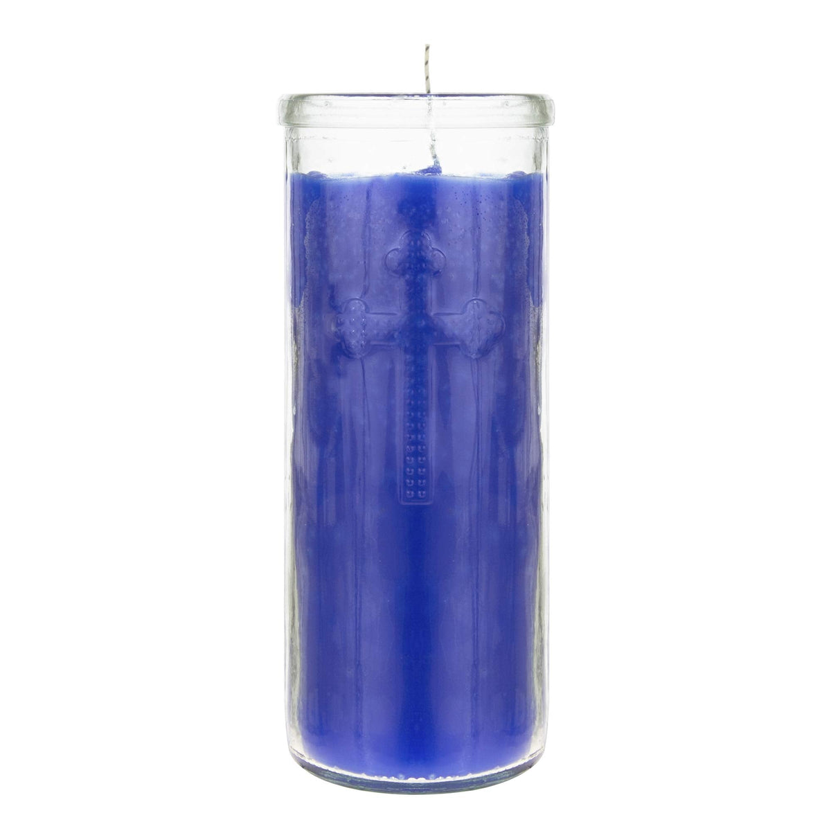 Mega Candles 3 pcs Unscented Blue Dual Cross Glass Container Altagraciano Devotional Prayer Candles, Premium Wax Candle 3 Inch x 7.25 Inch, Sanctuary, Vigils, Prayers, Blessings, Religious, Memorials