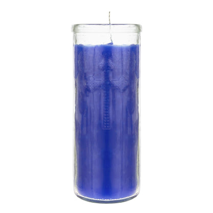 Mega Candles 3 pcs Unscented Blue Dual Cross Glass Container Altagraciano Devotional Prayer Candles, Premium Wax Candle 3 Inch x 7.25 Inch, Sanctuary, Vigils, Prayers, Blessings, Religious, Memorials