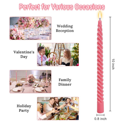 10 Inch Cream Spiral Taper Candles for Home Decoration, 4 Pack Pink-Gradient Candlesticks for Dinner Party Wedding Holiday