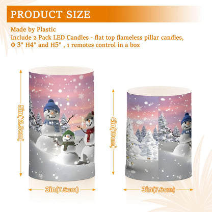 ALAZA Christmas Tree and Snowman Winter Snowflakes Flickering Flameless Candles Battery Operated with Remote Timer,Tea Light Candles LED Pillar Votive Candles Set of 2 for Outdoor Indoor Decorations