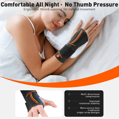Kneopms Carpal Tunnel Wrist Brace Night Support Fit Right Hand for Work, Pain Relief Wrist Splint for Tendonitis, Sprain, Strain, Rigid Hand Brace for Arthritis for Women and Men (Black, XL, Left)