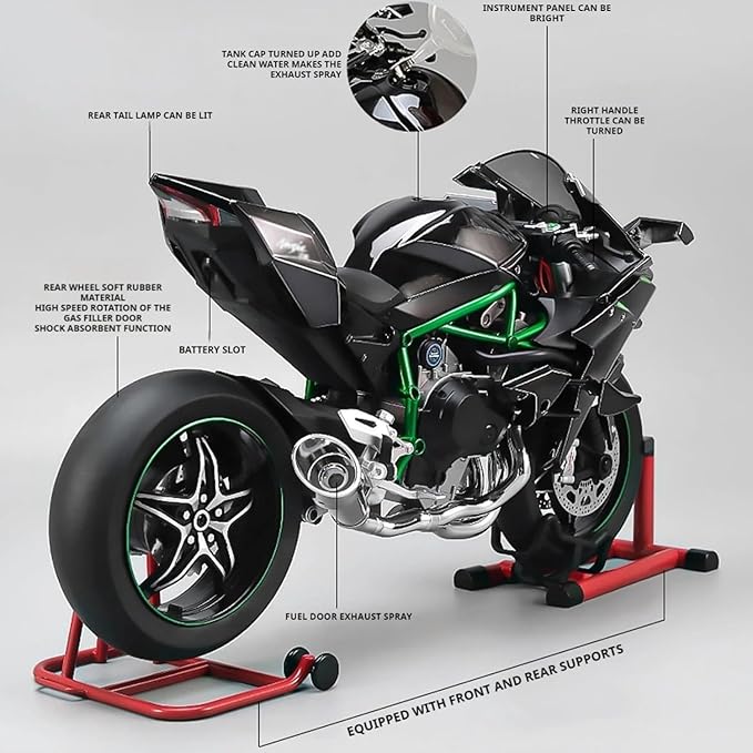 HTLNUZD 1/6 Scale H2R Alloy Diecast Motorcycle with Sound &amp Light Features High Gloss Spray Finish Rubber Tires Premium Collectible Gift