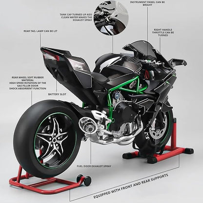 HTLNUZD 1/6 Scale H2R Alloy Diecast Motorcycle with Sound &amp Light Features High Gloss Spray Finish Rubber Tires Premium Collectible Gift
