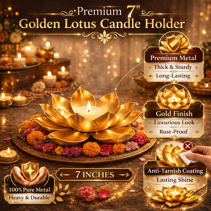 Agaas Enterprises Golden Metal Big Size 7 inch Table Lotus Flower T-light /Tealight Holder Diwali Diya Decoration Item | Diwali decoration | Home decoration |Tealight Candle Holder Votive Candle