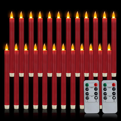 Flameless Taper Candles 10" Dripless Battery Operated Taper Candles Included Remote Timer 400+ Hours by 2AA Batteries for Halloween Christmas Wedding (Burgundy, 24 Pack)