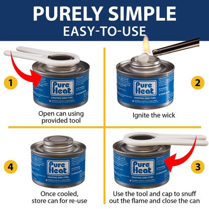 Pure Heat 6-Hour Chafing Fuel Cans (12 Pack) - Resealable Burner Fuel - Food Warmer Cans for Chafing Dishes - Canned Heat Perfect for Catering, Buffet, or Camping