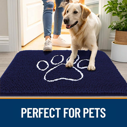 OLANLY Dog Door Mat - Absorbent Non-Slip Mud Mat for Paws | 59x24 Navy Blue Chenille Design