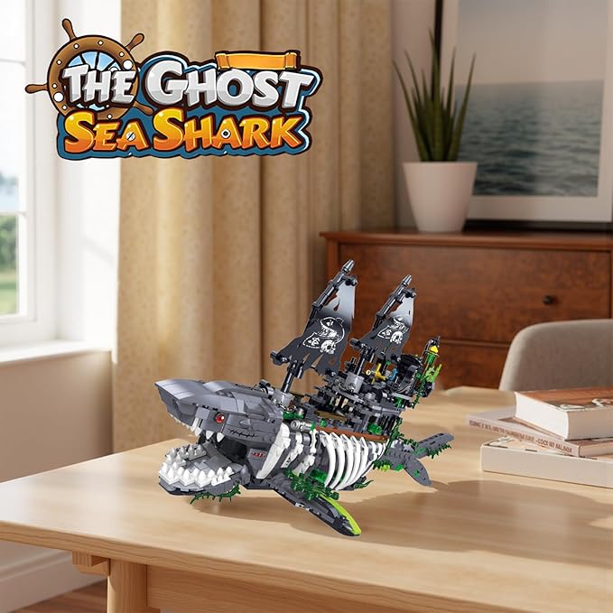 Mechanical Shark Ship Building Blocks Set The Ghost Sea Shark Pirate Ship Building Blocks SetsToys Gift for Kids Adult Collections Enthusiasts