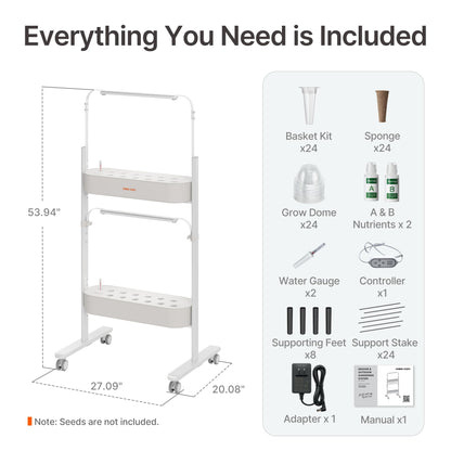 SUNCOZE 2-Tier Hydroponics Growing System Kit with 24 Pods – Full Spectrum Grow Lights, Hydroponic System equipped with smart controller, Indoor Herb Garden Kit for Vegetables, Herbs, Fruits & Flowers