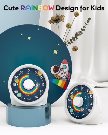 BellMan Visual Timer with Pause Button, 60 Minute Countdown Rainbow Timer for Kids and Adults with Silent Operation, Study and Meetings Time Management Tool, Design for Home, Office and Gift, White