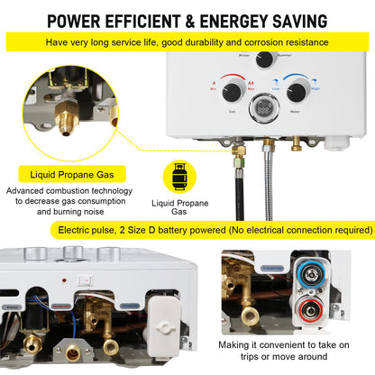 Tankless Water Heater Propane 4.74GPM 18L Outdoor Portable GasHot Water Heater Instant Propane Water Heater with Digital Display Multi-Protection for Camping Trips Boat