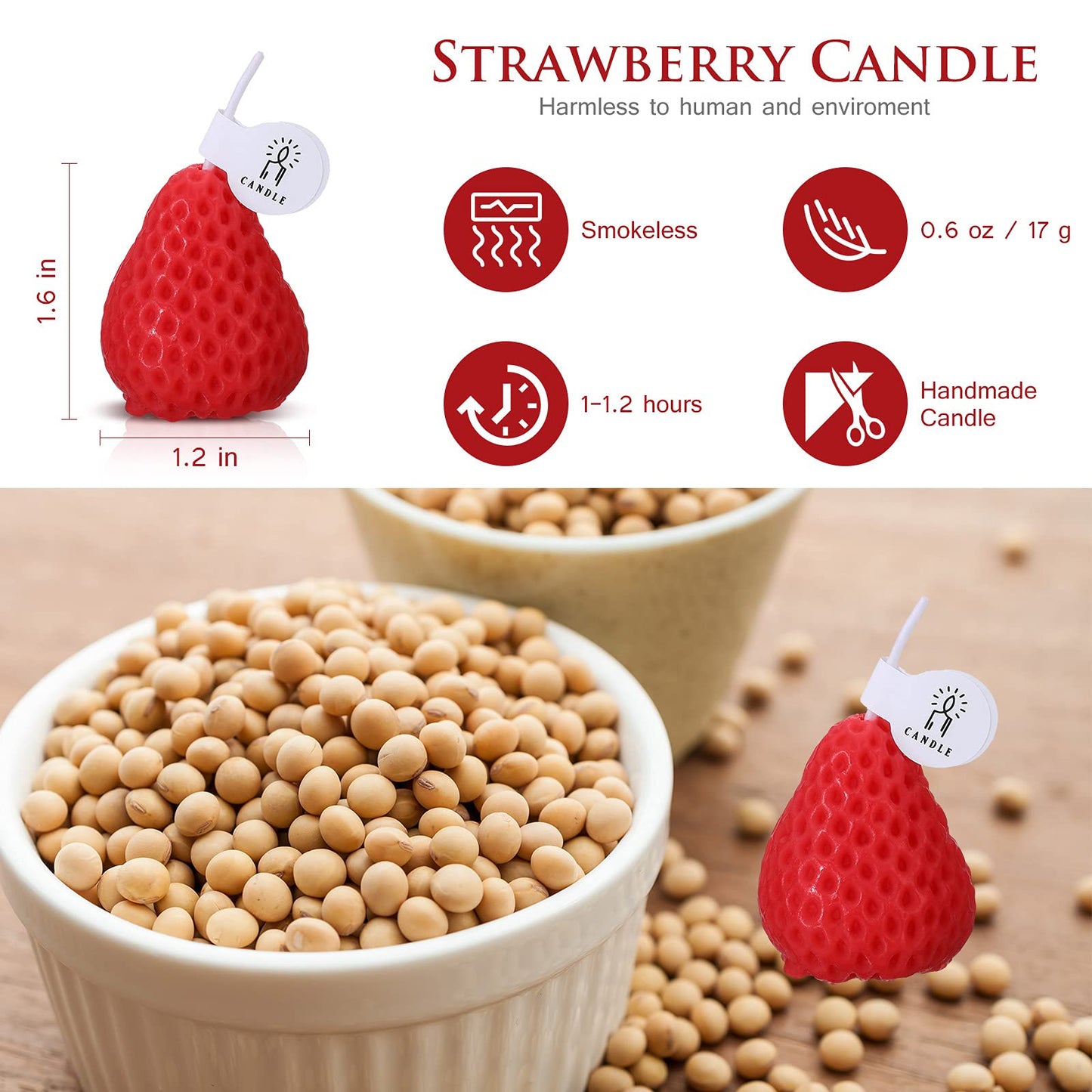 Nuanchu 8 Pieces Strawberry Candle Strawberry Shaped Scented Wax Mini Soy Wax Scented Cute Decorative Candle for Birthday Bedroom Bathroom Kitchen Decoration Parties, 2 Packs(Red)