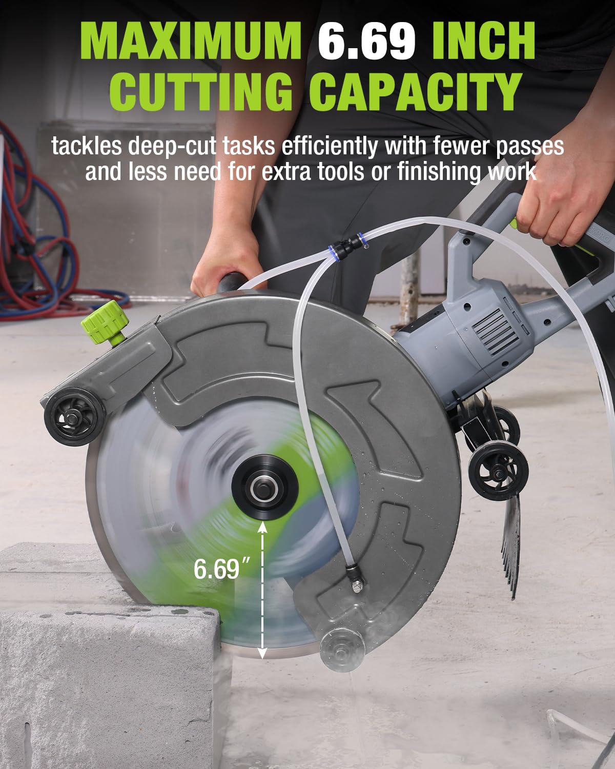 WORKPRO 16 Inch Wet Concrete Saw with Water Cutting Attachment, 1600W 3100RPM Electric Concrete Saw, Max Cutting Depth 6.69", Ideal for House, Foundation, Courtyard Renovation