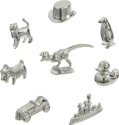 8-Pack Replacement Pawns Compatible with Monopoly - T-Rex Terrier Race Car Top Hat Battleship Cat Duck Penguin - New Edition Metal Classic Board Game Tokens - Replace Lost or Broken Pieces