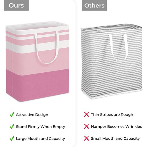 HomeHacks 2 Pack Large Laundry Baskets, Waterproof, Freestanding Laundry Hampers, Collapsible Clothes Hamper with Reinforced Handles in Laundry, College Dorm, Bathroom, Bedroom (Grey+Pink, 125Lx2)