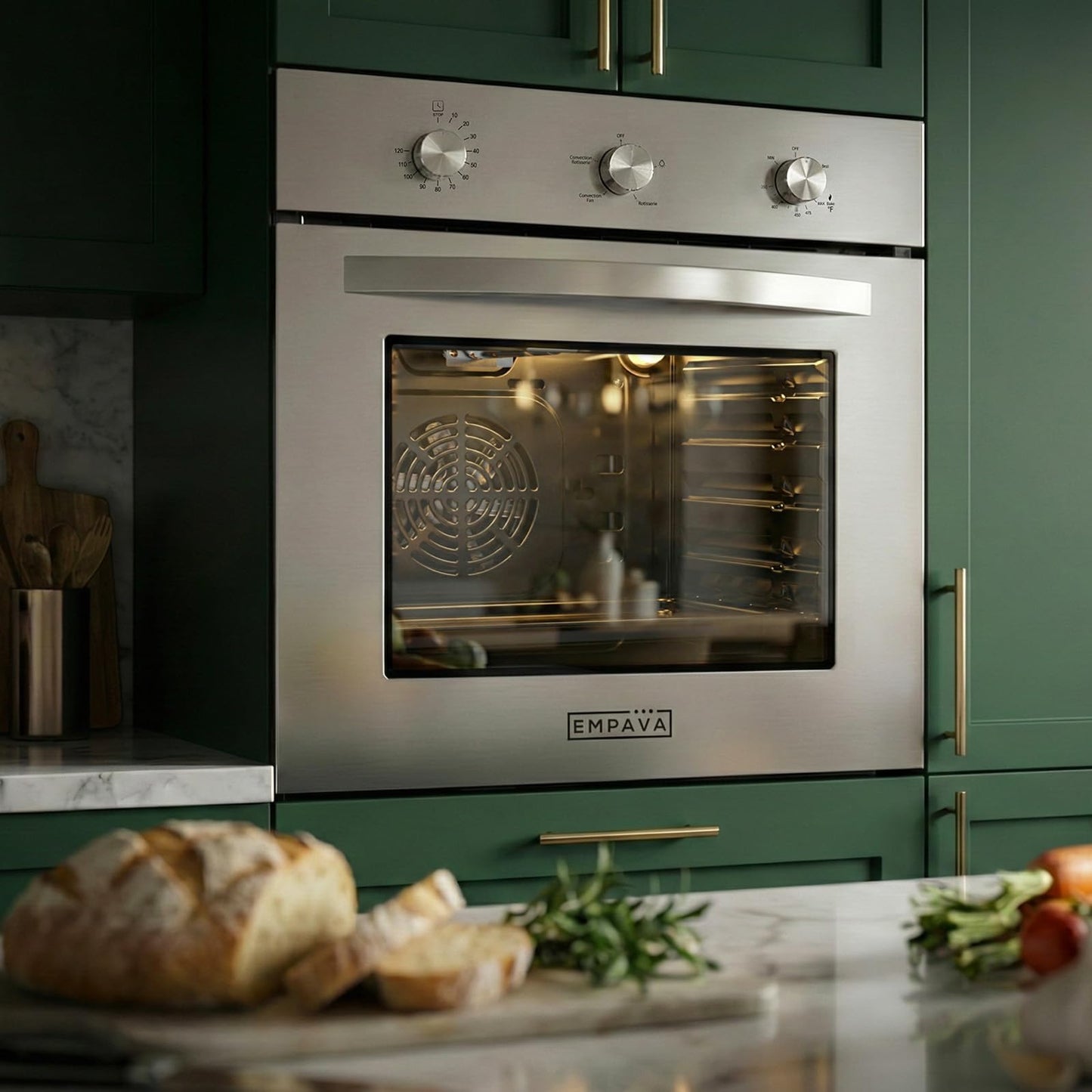 Empava 24 in. 2.3 cu. Ft. Single Gas Wall Oven Bake Broil Rotisserie Functions with Mechanical Controls-Built-in Timer-Convection Fan in Stainless Steel, Silver