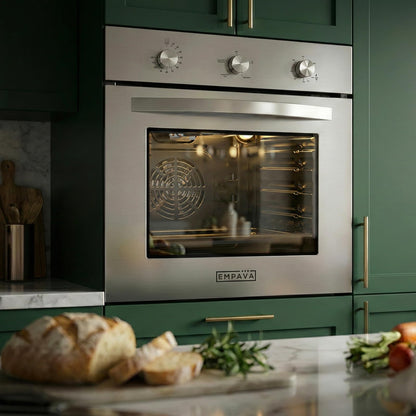 Empava 24 in. 2.3 cu. Ft. Single Gas Wall Oven Bake Broil Rotisserie Functions with Mechanical Controls-Built-in Timer-Convection Fan in Stainless Steel, Silver