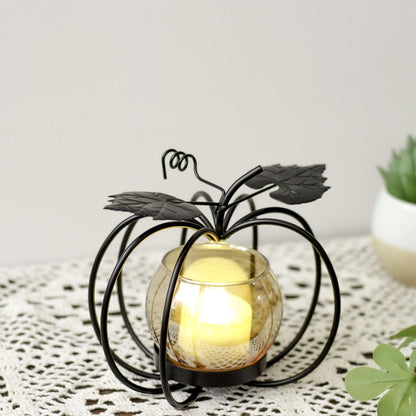 Tealight Candle Holder - Cute Candle Holders for Pillar Candles Tea Light Candle Holders Metal Candle Stand Table Centerpiece for Christmas Wedding Decor (Candle Holder with Glass Shade Black)