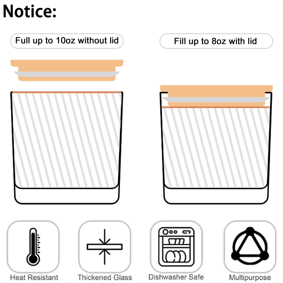 Creahaus 9-Pack Thick Glass Square Candle Jars with Bamboo Lids - 10oz Capacity with Warning Labels - DIY Candle Vessels