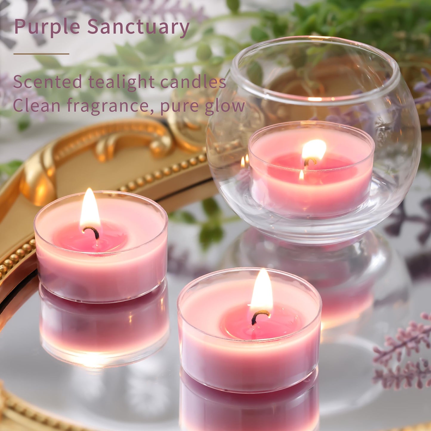 Aile Craft Lavender Scented Tealight Candles, 10pcs Natural Soy Smokeless Tea Lights Candle for Christmas Day, Home Decor, Dinner, Weddings, Party - (Round, Purple)