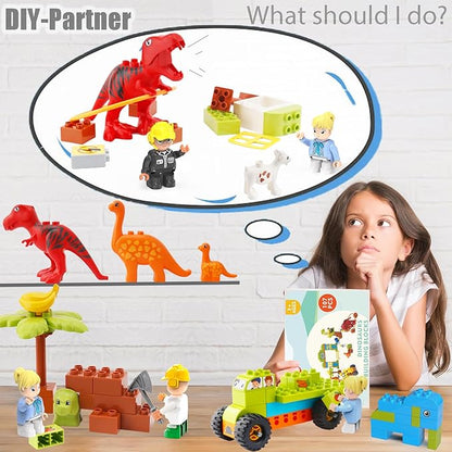 Building Blocks for Toddlers 3-5 Dinosaur Toys- Dinosaurs Car Build Learn and Play Educational Interactive Creative DIY Toy Compatible with All Major Brands Gift for Kids Boys Girls