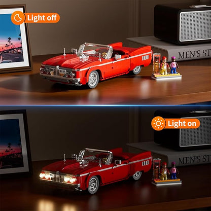 Low Rider Big Red Car Building Bricks Set - Street Fusion Vehicle Engineering Lighting Model Modular Collection Kit 969 Pcs for Adults &amp Teens &amp Car Lovers