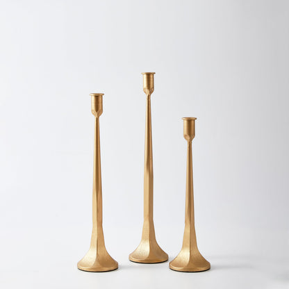 Denique Iron Taper Candle Holder Set of 3, Gold Candlestick Holders Decorative Candle Stand, Tapered Candle Holders Tall Set for Wedding, Dining Table, Home Decoration (Gold)