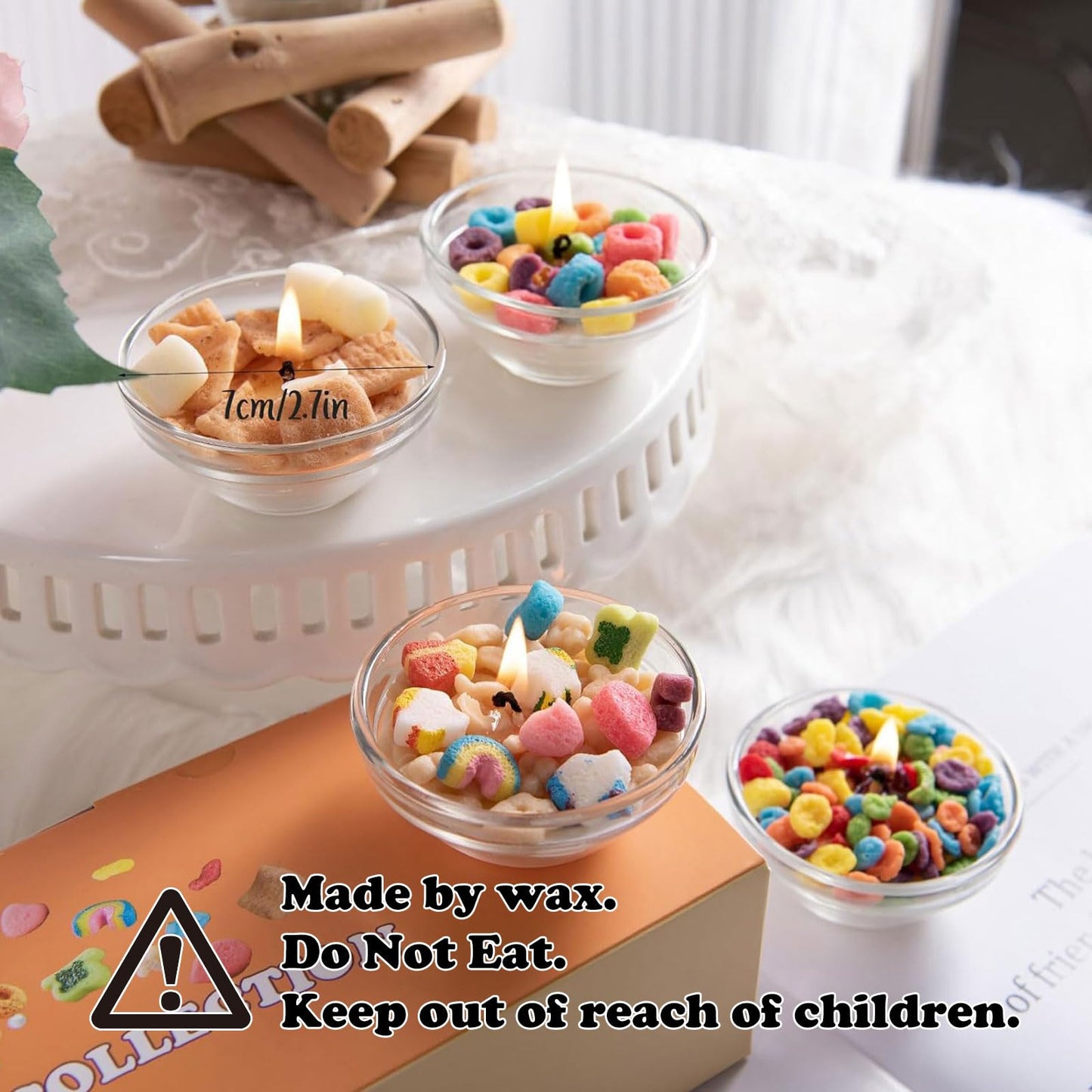 Mini Mix Funny Cereal Bowl Scented Soy Vegetable Wax Candles for Birthday Party Wedding Favor (4pcs/Pack)