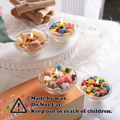 Mini Mix Funny Cereal Bowl Scented Soy Vegetable Wax Candles for Birthday Party Wedding Favor (4pcs/Pack)