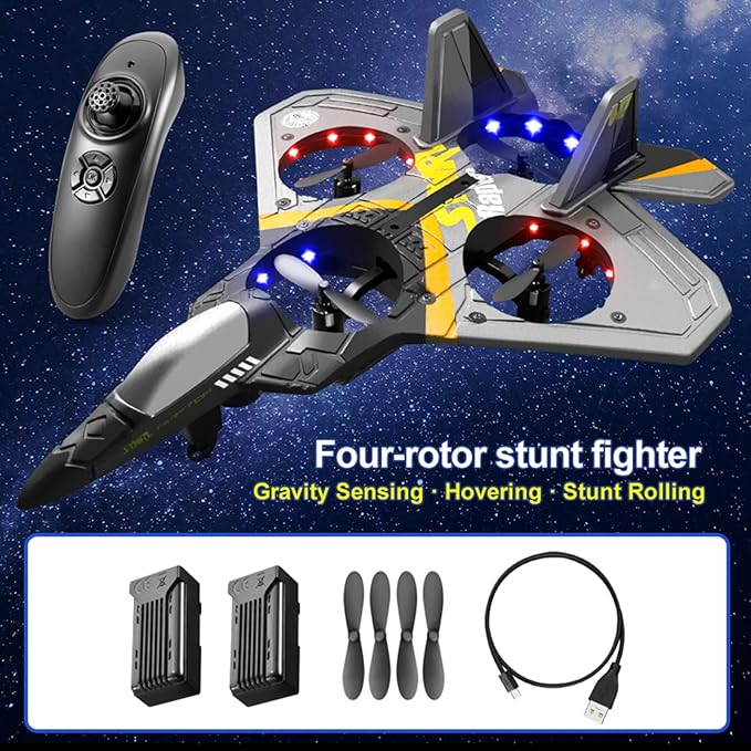 GoolRC V17 Remote Control Plane 2.4Ghz Foam RC Airplanes Jet Fighter Stunt RC Airplane with Spinning DroneGravity SensingStunt RollCool Light2 Battery forTeens Adults