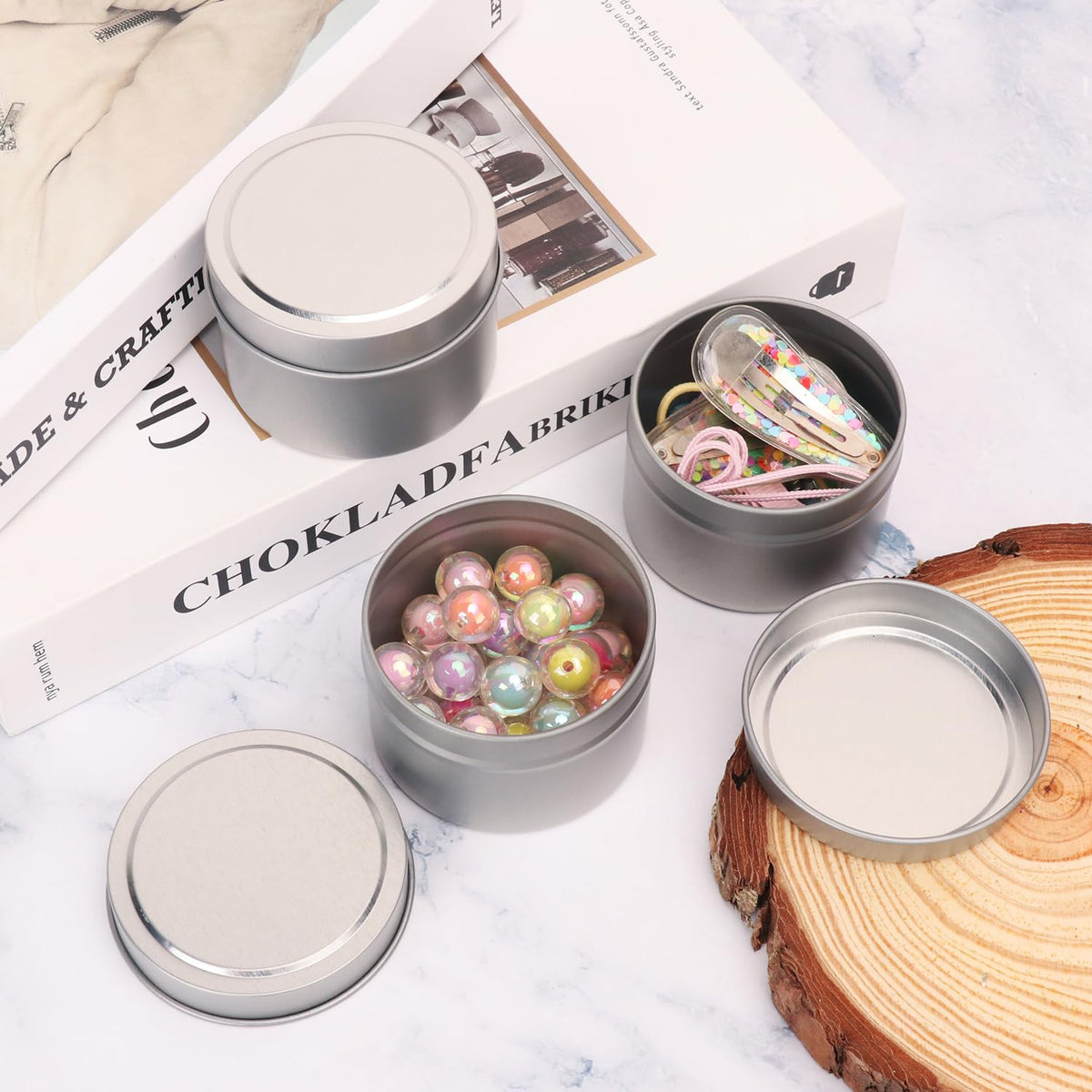 Biugaaufai 72 Pack 4 oz Sliver Metal Candle Tins with Lids, Round Bulk Metal Candle Jar, Matte Finish, Round 4 oz Candle Tins for DIY Candle Making and Storage